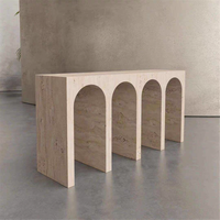 Table console moderne de luxe en travertin beige sur mesure pour bar à domicile, salon, villa et hôtel, avec plateau en marbre