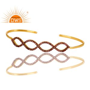 Pink Tourmaline Gemstone Set Bracelet 18 Karat Gold Plated Sterling Silver Accent Infinity Bracelet Jewelry Wholesale - Product Image 2