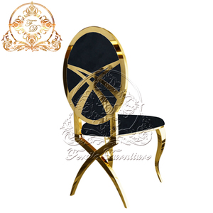 Vente en gros de chaises de banquet à dos croisé en or sculpté en acier inoxydable pour mariage - Product Image 5