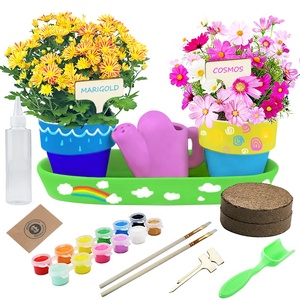 Kit de plantation pour enfants - Outils de dessin et de culture DIY avec mini pots de fleurs en céramique, arrosoir, 12 peintures, jouet cadeau pour enfants - Product Image 1