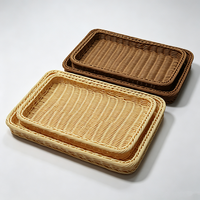 Panier de rangement rectangulaire marron en rotin synthétique PP tressé à la main, écologique, peu encombrant et étanche pour fruits, collations et articles divers