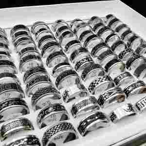 <b>Men's</b> Copper Gold Plated Vintage <b>Rings</b> <b>for</b> <b>Men</b> Women Mixed Batch No Fade <b>Black</b> Biker Band Finger <b>Rings</b> - Product Image 6