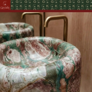 Lavabo sur pied en marbre rose quatre saisons GOLDKING pour hôtel de luxe, avec veines vertes rose pâle, OEM - Product Image 4