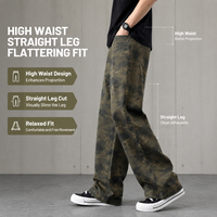 Jean en denim camouflage décontracté taille mi-haute coupe droite couleur claire style urbain tendance lavable pour l'automne, le printemps et l'été