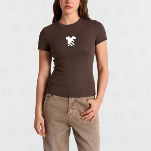 T-shirt décontracté pour femme, coupe slim, couleur unie, style classique, broderie, haute élasticité, 95% coton, 5% élasthanne - Product Image 3
