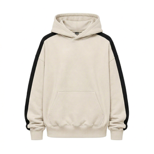 Sweat à capuche oversize beige pour homme en molleton de coton, coupe décontractée, style streetwear, idéal pour l'automne, LOQ MOQ - Product Image 1
