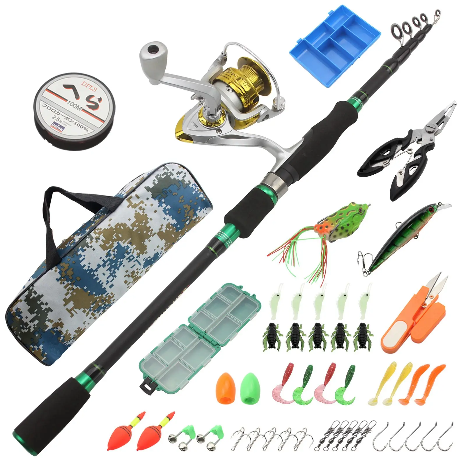 Jetshark 1,8-2,7 m carbono telescópico caña giratoria carrete Combos Kit viaje aparejos de pesca conjunto completo deportes al aire libre todo para pesca