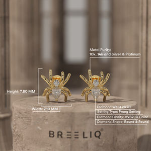 Pendientes de Oro Sólido de 14K con Diamantes de Laboratorio en Forma de Araña para Mujer, 0.28 CT VVS2 Color G, Diamante Redondo, Joyería Gótica, Regalo Único con Diseño de Araña - Product Image 4