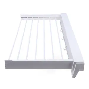 Wall Mounted 7 Bar Folding White Hanging Clothes Hanger Racks Drying Rack Space-Saving For Indoor Laundry Room