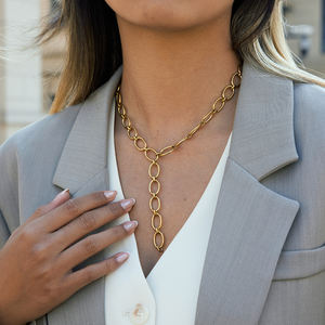 สร้อยคอวินเทจ JD รุ่น O Link สำหรับผู้หญิง ชุบทอง 18K ทำจากสแตนเลสสตีล ดีไซน์สวยงาม ปรับความยาวได้ - Product Image 3