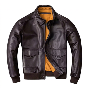Classique 100% en cuir véritable Bomber veste grande taille en peau de vache Vintage en cuir naturel manteau hommes moto pilote vol vêtements d'extérieur - Product Image 1