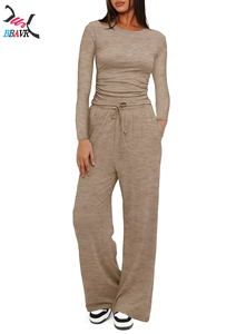 Knit Loose Solid Color Long Sleeve Women's <b>Summer</b> Sets Streetwear Sets Women Spring Autumn - Product Image 6