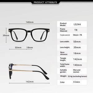 Lunettes anti-lumière bleue noires unisexes, vente en gros, mode, haute qualité, logo personnalisé, monture TR90, forme carrée, légères, OEM, tendance - Product Image 4