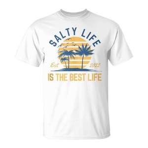 Camiseta Salty Life con diseño de vacaciones en la playa de verano 2022 para hombre, color blanco - Product Image 1