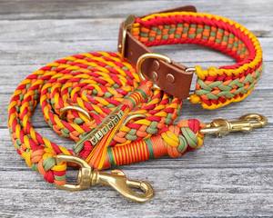 Conjunto de collar y correa de perro mascota de lujo de cuero trenzado de Paracord de diseño atractivo ajustable hecho a mano - Product Image 1