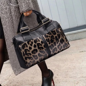 Borsa a Mano in Vera Pelle di Vacchetta con Patchwork Leopardato, 3 Modi di Uso, Grande Capacità, Lussuosa Borsa a Tracolla e a Spalla per Donna - Product Image 1
