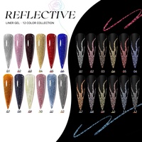 JTING Design Unique 12 couleurs Gel Liner Réfléchissant Effet Disco Collection Nail Art OEM Design Coffret de 12 Flacons de 12ML Gel Liner