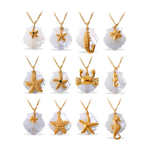 Collier en acier inoxydable style plage océanique avec étoile de mer, hippocampe et petits animaux, coquillage blanc, bijoux DIY pour femme - Product Image 3
