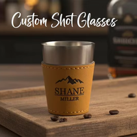 Verres à shot miniatures en similicuir personnalisables avec logo, gravables au laser, 1 oz (30 ml), en acier inoxydable, pour bar, cadeau pour homme