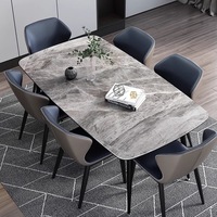 Table à manger en pierre frittée grise rectangulaire avec pieds en métal noir effilé, coins arrondis de luxe, 6 places pour salle à manger Tavolo