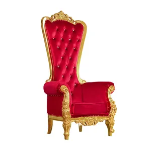 Venta al por mayor de Rey reina trono sillas oro rojo