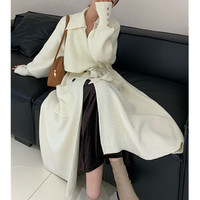 Dernier printemps automne hiver nouveauté mode dame col châle coupe ample poitrine ouverte longue ceinture manteau pull