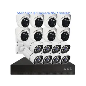 Kamera IP keamanan luar ruangan PoE 5MP 8MP 4K, kamera IP NVR 12 16 16ch 32 64 saluran, sistem kamera pengawas dengan deteksi wajah AI