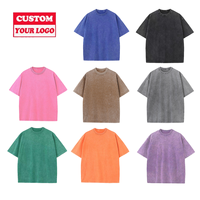 T-shirt Détressé en Coton Lourd avec Logo pour Hommes Femmes, Impression DTG Oversize Noir Personnalisé Vintage Délavé à l'Acide