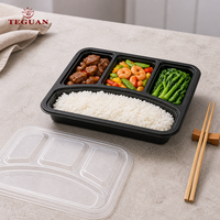 Boîte alimentaire jetable TeGuan en PP de qualité alimentaire haute capacité avec couvercle, 2/3/4 compartiments, compatible micro-ondes, 500/1000 ml, pour plats à emporter