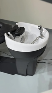 Lavabo de cerámica Marco de acero inoxidable Silla <span class=keywords><strong>para</strong></span> <span class=keywords><strong>lavar</strong></span> el <span class=keywords><strong>cabello</strong></span> con reposapiés ajustable Silla de champú de salón <span class=keywords><strong>portátil</strong></span> y fregadero - Product Image 2