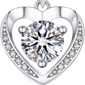 Collier en argent sterling 925 de luxe de qualité supérieure avec carte, meilleur cadeau, moissanite ronde de 3 carats, « Je t'aime » - Product Image 1