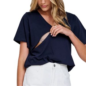 <span class=keywords><strong>T</strong></span>-<span class=keywords><strong>shirt</strong></span> d'<span class=keywords><strong>allaitement</strong></span> pour femme en mélange de coton de haute qualité avec logo personnalisé, col en V, décontracté, ample, doux, respirant, <span class=keywords><strong>fermeture</strong></span> <span class=keywords><strong>éclair</strong></span> invisible - Product Image 2