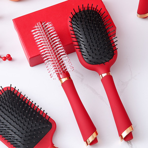 Peigne de massage du cuir chevelu rouge, antistatique, grand peigne de voyage en plastique, design ovale pour femmes - Product Image 3