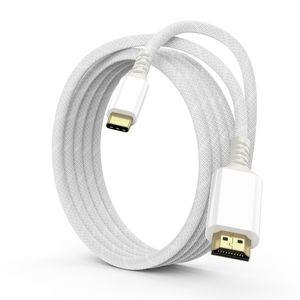 Câble blanc USB C <span class=keywords><strong>vers</strong></span> <span class=keywords><strong>HDMI</strong></span> de 2 mètres 4K30Hz Coque en aluminium Nylon tressé <span class=keywords><strong>Thunderbolt</strong></span> Type C <span class=keywords><strong>vers</strong></span> câble <span class=keywords><strong>HDMI</strong></span> - Product Image 1