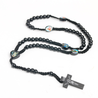 Bijoux religieux croix jésus pendentif chapelet collier en bois naturel tissé à la main perles en bois bijoux catholique de noël