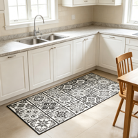 Tapis de cuisine antidérapant en vinyle 4 mm avec support en latex amorti, motif carreaux géométriques, résistant à l'huile et absorbant l'eau pour la maison