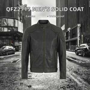 <b>Mens</b> Genuine Leather <b>Jacket</b> Motorcycle Outerwear <b>Waterproof</b> Windproof Zip Up Casual Winter Coat Custom Manufacturing Service - Product Image 2
