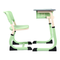 Ensemble bureau et chaise d'étude pour enfants, hauteur réglable, avec logo personnalisé, cadre en acier vert, mobilier de maternelle pour l'école préscolaire