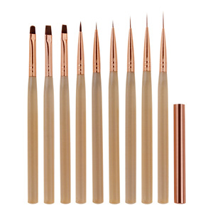 Kit d'outils de nail art : Pinceaux plats en poils synthétiques, stylo de dessin pour lignes et fleurs avec capuchon, pour gel, manucure et décoration de salon - Product Image 1