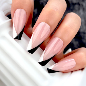 Uñ<span class=keywords><strong>as</strong></span> Postizas de Alta Gama, 30 Piezas, Diseño Delicado y Moderno, Doble <span class=keywords><strong>Diagonal</strong></span>, Color Blanco y Negro, Punta Francesa, Forma Ataúd Larga - Product Image 4