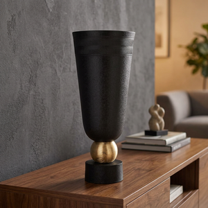 Vase de table moderne festif en bronze noir avec base sphérique dorée, fait main, décoratif, hauteur 22 cm - Product Image 2