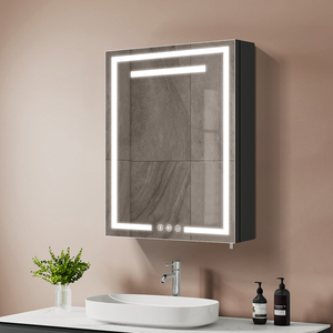 Gabinete de espejo de tocador de baño de acero negro con función de reproducción de música integrada - Product Image 1