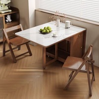 Table à manger pliante à feuilles rabattables en bois massif rectangulaire, gain de place avec rangement, extensible pour petit appartement, style Japandi