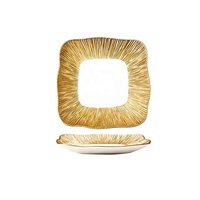 Assiette carrée en porcelaine de luxe avec bord doré, plat à steak et dessert haut de gamme, sans BPA, compatible lave-vaisselle et micro-ondes, qualité alimentaire pour hôtel