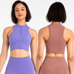 SHINBENE-sujetadores deportivos de cuello alto para mujer, top de entrenamiento con media cremallera para Fitness y Yoga - Product Image 1