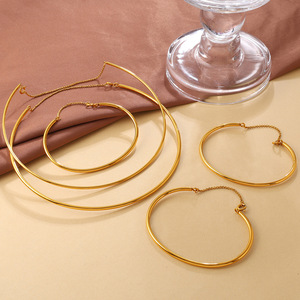 C Shaped Adjustable Gold <b>Bracelet</b> Choker <b>Set</b> Stainless Steel Minimalist Jewelry Unisex Fashion Accessory - Product Image 1