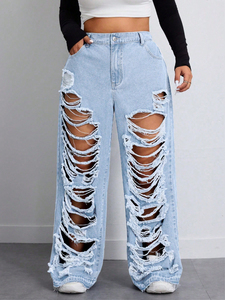 Nuevos Jeans de <span class=keywords><strong>Mujer</strong></span> de Cintura Alta y Pierna Ancha, Multifuncionales, <span class=keywords><strong>Rotos</strong></span>, Venta Directa de Fábrica, Cómodos, Modernos y Asequibles - Product Image 4