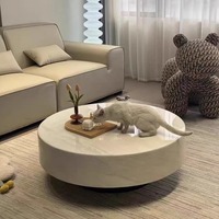 Table basse en marbre crème minimaliste italienne avec espace de rangement, design moderne subtilement luxueux et extensible pour salons