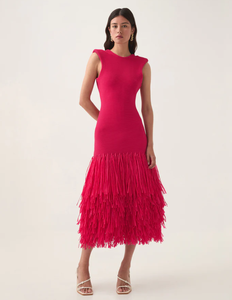 <span class=keywords><strong>Abito</strong></span> Donna Elegante <span class=keywords><strong>Rosso</strong></span> Senza Maniche con Scollo Rotondo, Aderente, con Frange e Lavorazione a Costine Personalizzabile - Product Image 1