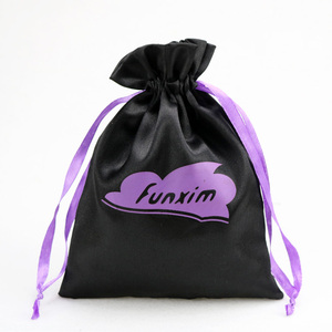 Large Black Satin <b>Dust</b> <b>Bag</b> Drawstring Silk Gift <b>Bag</b> With Gold Printing logo - Product Image 6